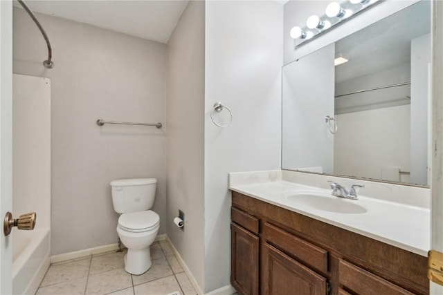 full bathroom with toilet, shower / bathtub combination, tile patterned floors, and vanity