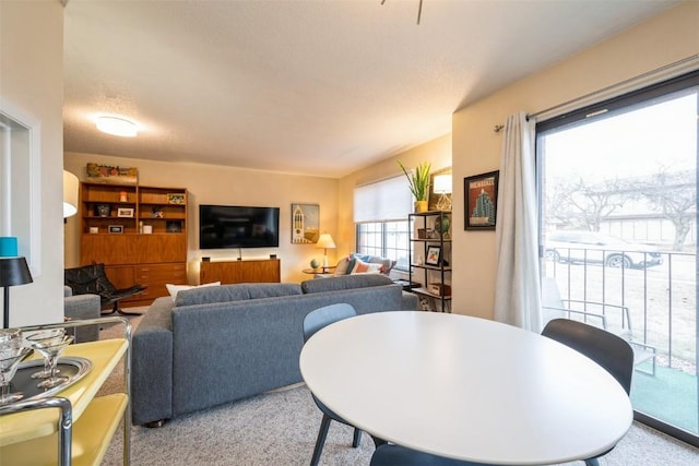 living room with a textured ceiling and a healthy amount of sunlight