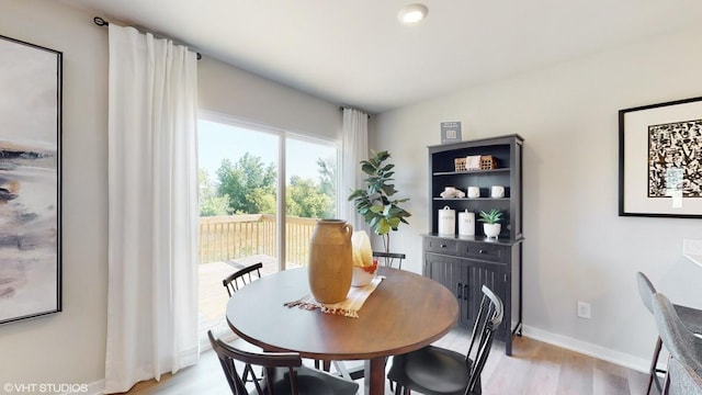 dining space featuring light wood-type flooring