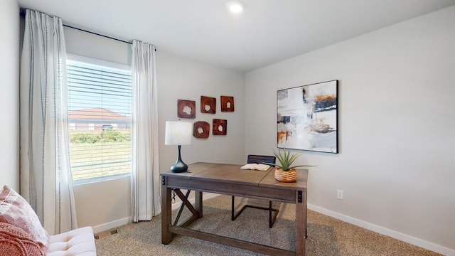 office area featuring carpet flooring and a healthy amount of sunlight