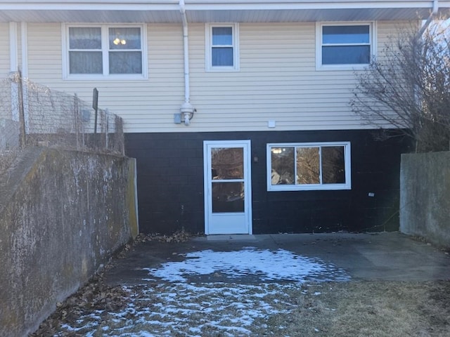 view of snow covered property