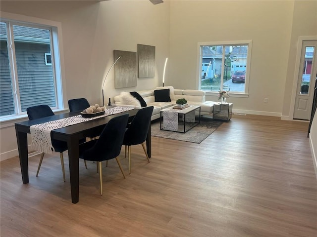 dining room with a wealth of natural light and light hardwood / wood-style floors