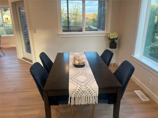 dining space with hardwood / wood-style flooring