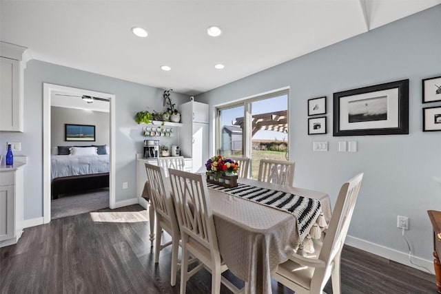 dining space featuring dark wood-type flooring