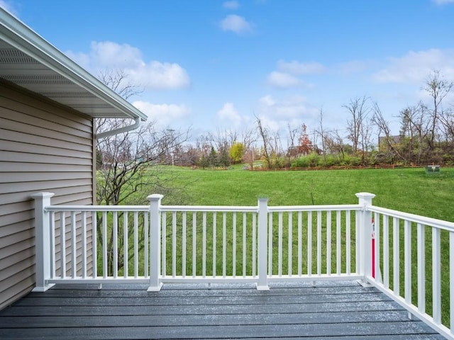 wooden deck featuring a lawn