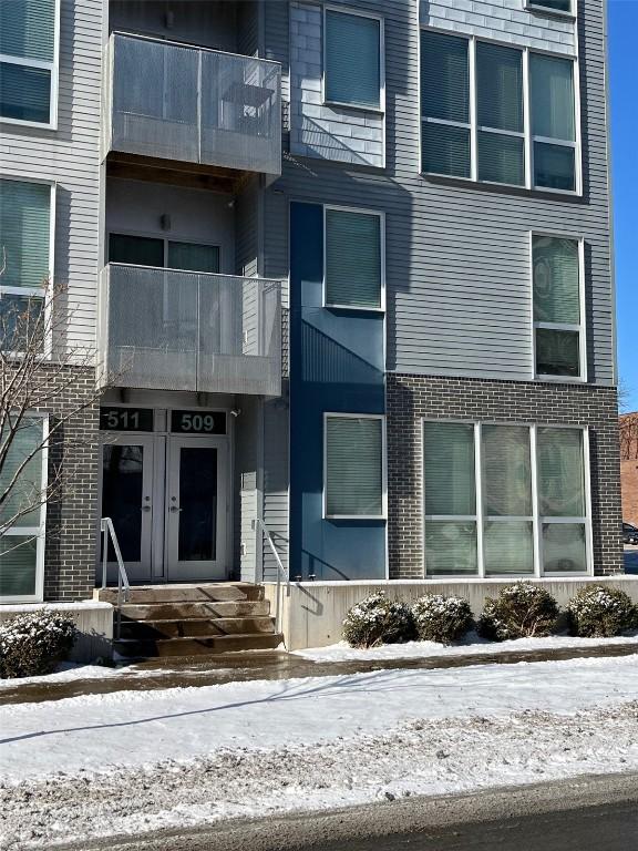 view of snow covered property