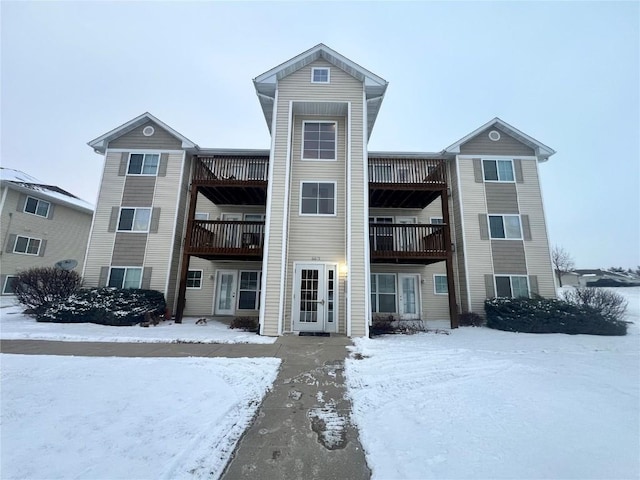 view of snow covered building