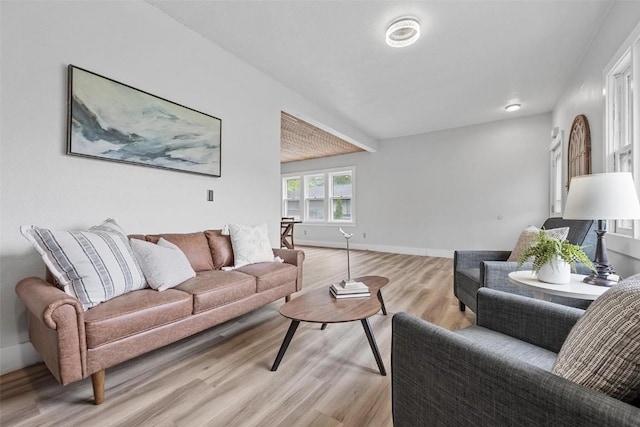 living room with light hardwood / wood-style flooring