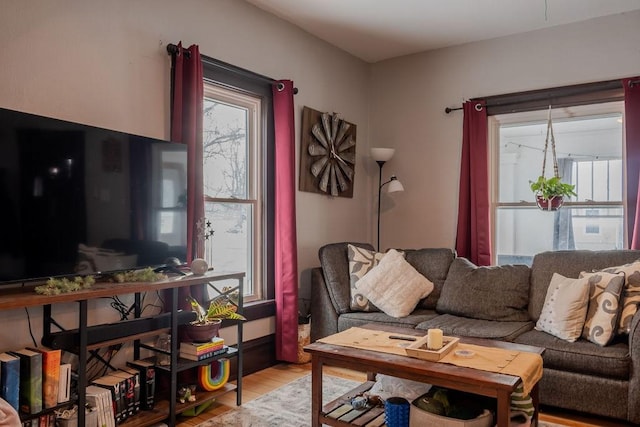 living room featuring light wood-type flooring