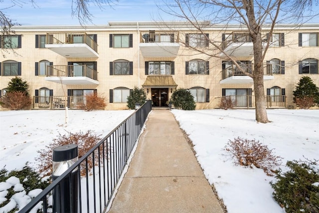 view of snow covered building