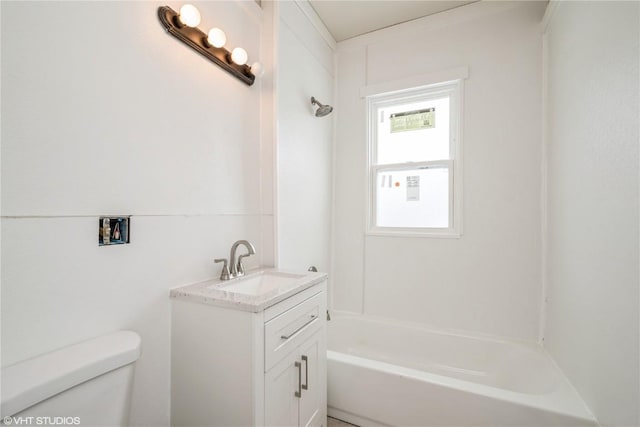 full bathroom with shower / bathtub combination, vanity, and toilet