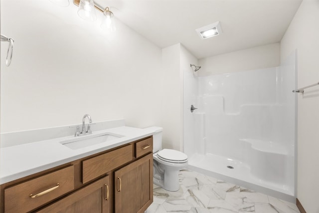 750 Hampshire Dr, Marion, IA 52302 - bathroom with vanity, marble look tile flooring, and a shower