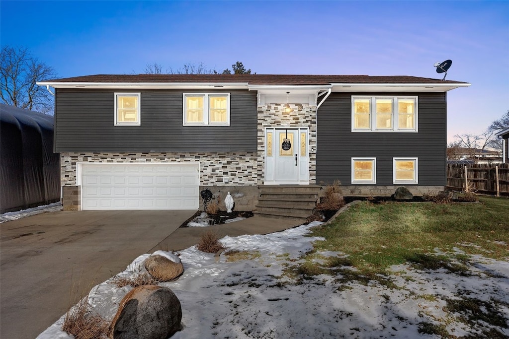 bi-level home with a garage