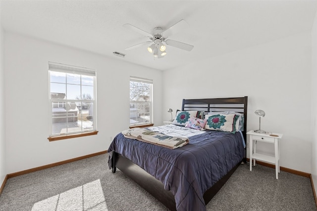 bedroom featuring carpet flooring and ceiling fan