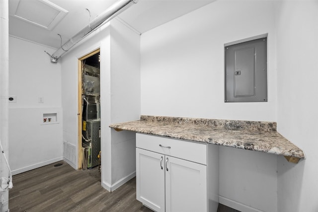 interior space with wood-type flooring and electric panel