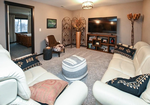 living room featuring carpet floors