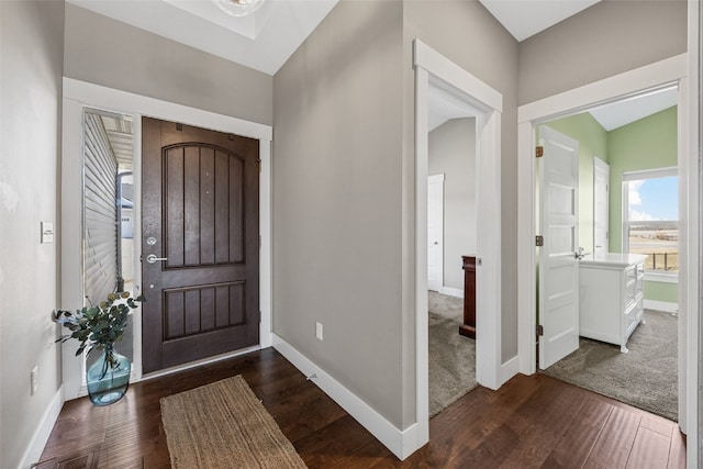 foyer with dark hardwood / wood-style floors