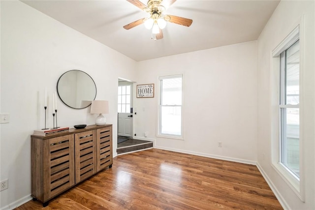 entryway with ceiling fan and dark hardwood / wood-style floors