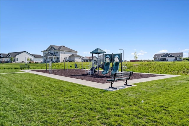 view of jungle gym with a yard