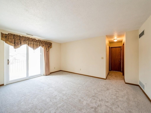 empty room featuring light carpet and a textured ceiling