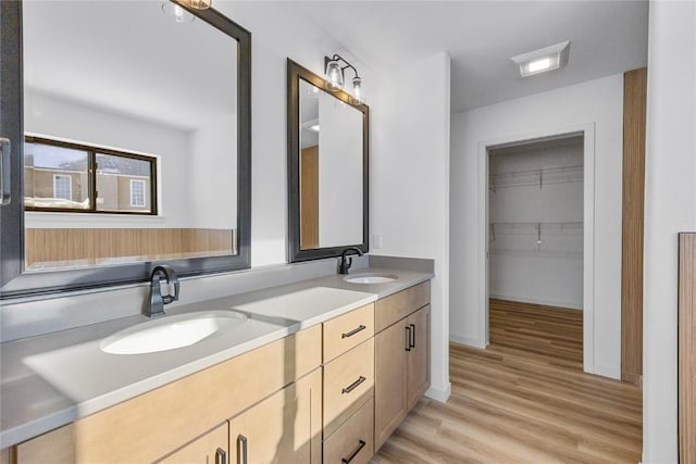 bathroom featuring vanity and hardwood / wood-style floors