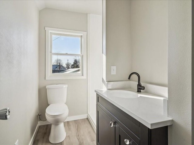 bathroom with hardwood / wood-style flooring, vanity, and toilet