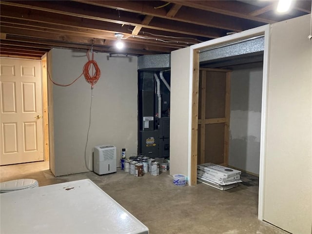 basement featuring heating unit