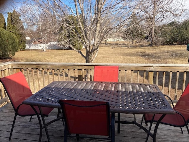 wooden terrace featuring a yard