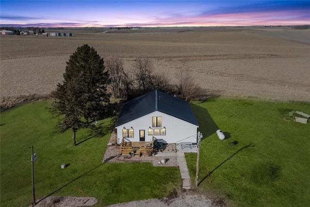 aerial view at dusk with a rural view