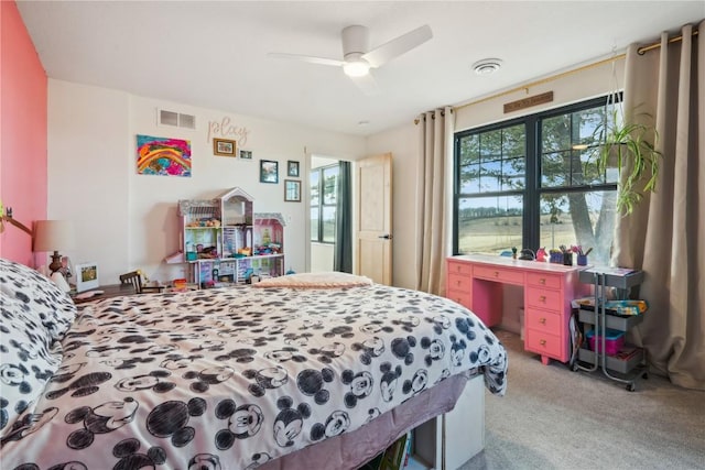 bedroom with carpet and ceiling fan