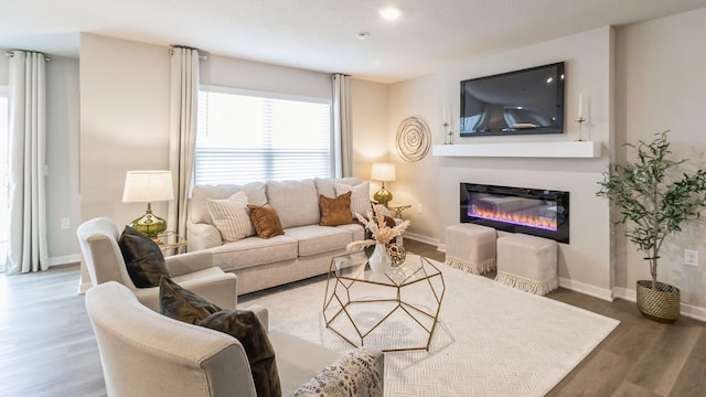 living room with hardwood / wood-style flooring