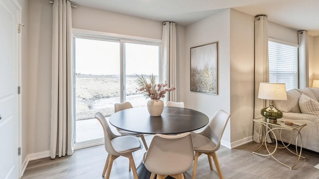 dining space featuring light hardwood / wood-style flooring