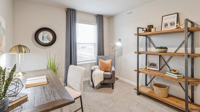 view of carpeted home office