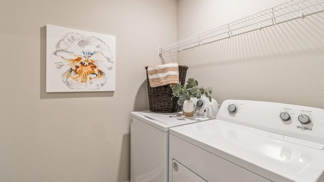 clothes washing area with washer and clothes dryer