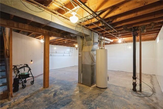 basement with water heater