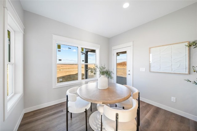 dining room with dark hardwood / wood-style floors