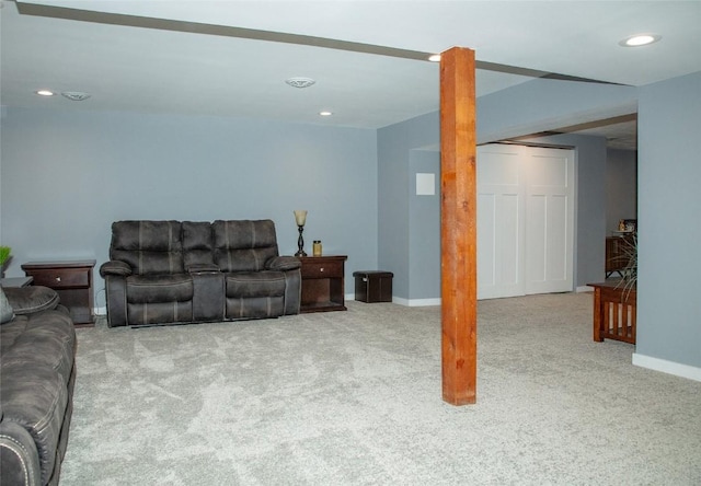 living room with light colored carpet