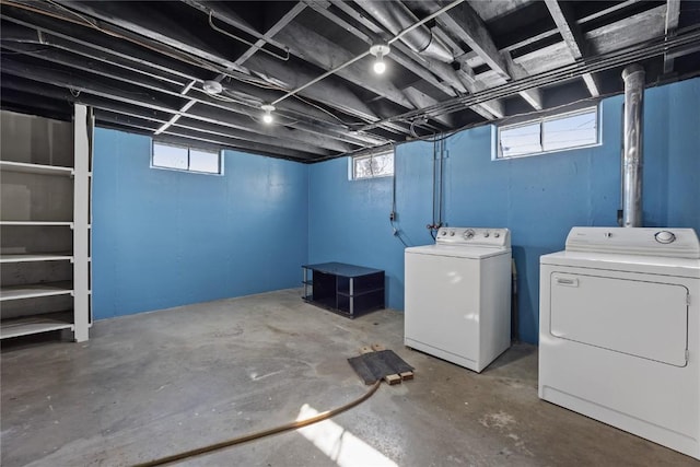 basement with washer and dryer