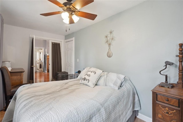 bedroom featuring a closet and ceiling fan