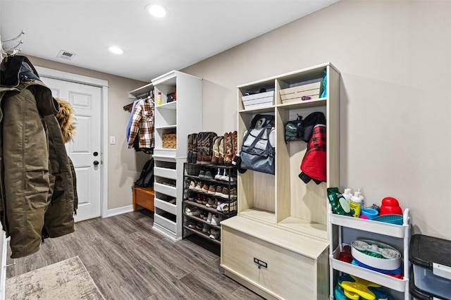 mudroom with dark hardwood / wood-style floors