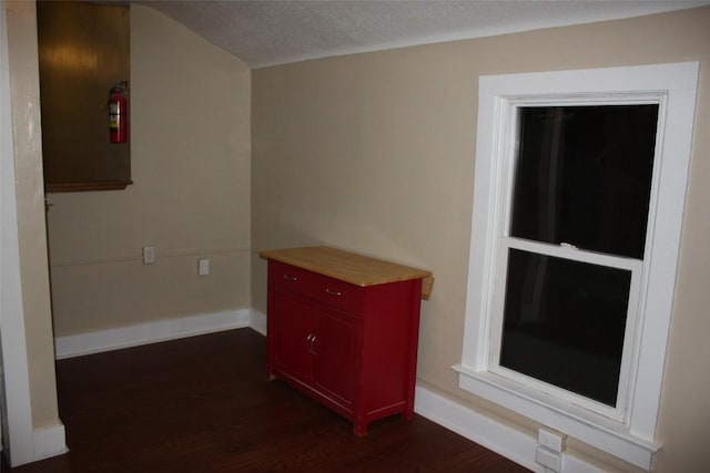 spare room with dark hardwood / wood-style flooring and a textured ceiling