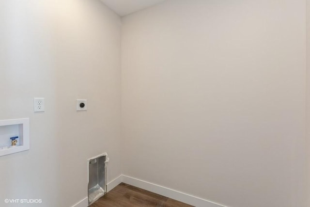 laundry area featuring hookup for an electric dryer, dark wood-type flooring, and hookup for a washing machine