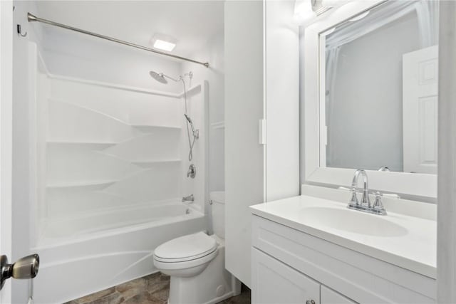 full bathroom with shower / bath combination, vanity, and toilet