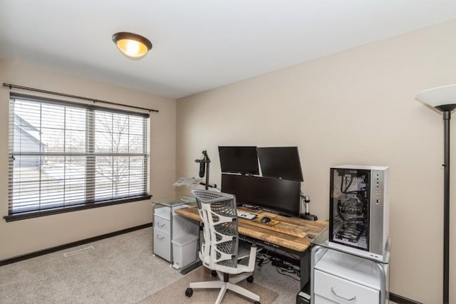 view of carpeted home office