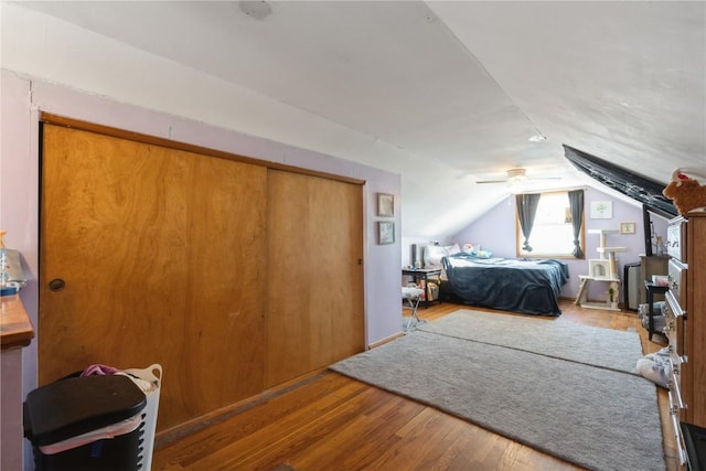 bedroom featuring vaulted ceiling and wood finished floors