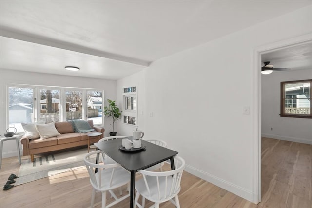 dining room featuring light wood-style floors and baseboards