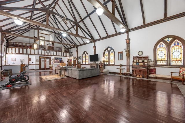 230 E Market St, Lisbon, IA 52253 - living room with high vaulted ceiling and wood finished floors