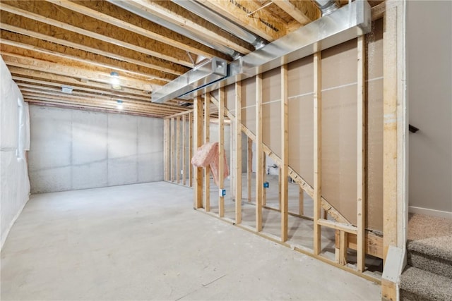 view of unfinished basement