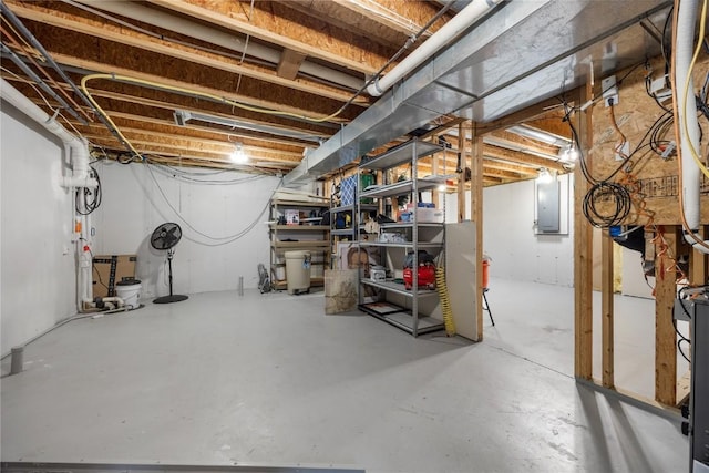 unfinished basement featuring electric panel