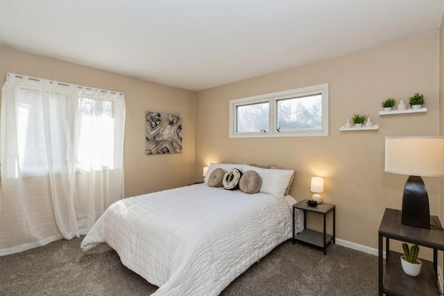 bedroom with multiple windows, carpet, and baseboards